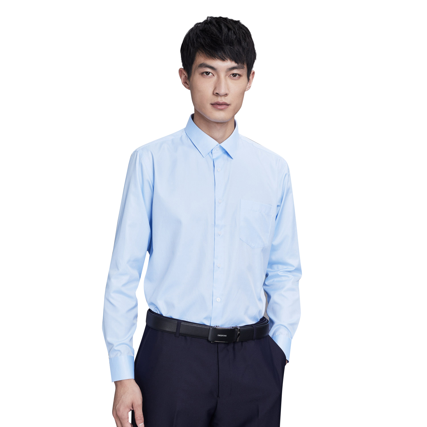 HLA海澜之家商务提花正装衬衫2018秋季新品舒适长袖衬衫男士HNCAD3E058A