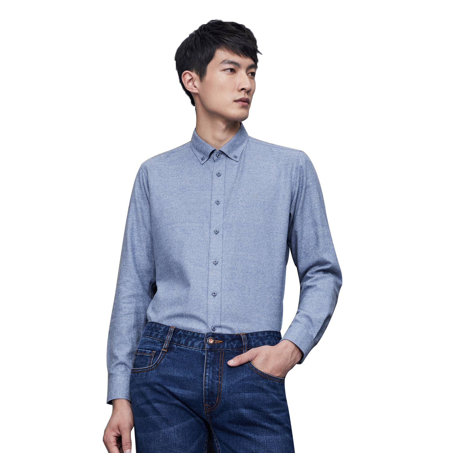 HLA海澜之家净色款磨毛长袖衬衫2018秋季新品舒适休闲衬衫男HNEAD3E136A