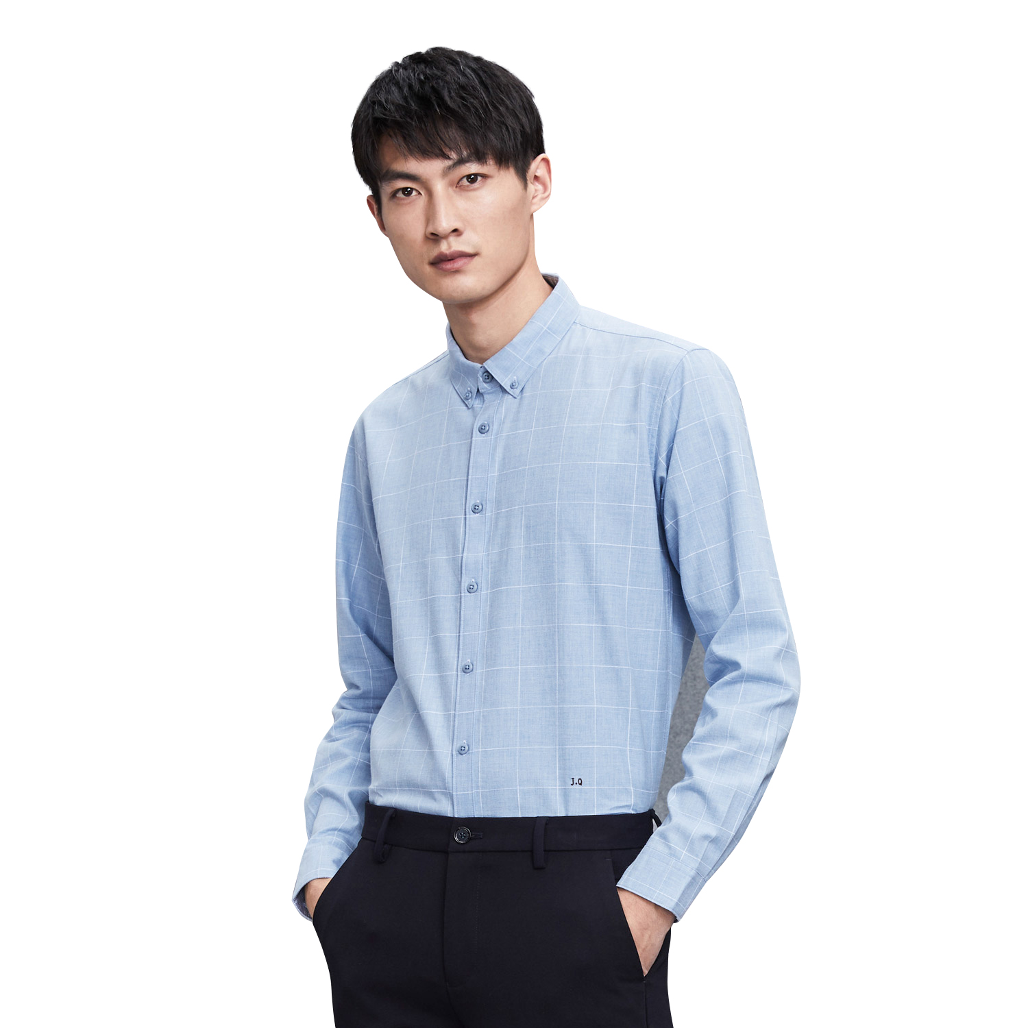 HLA海澜之家格纹舒适休闲衬衫2018秋季新品简约大方长袖衬衫男HNEAD3E175A