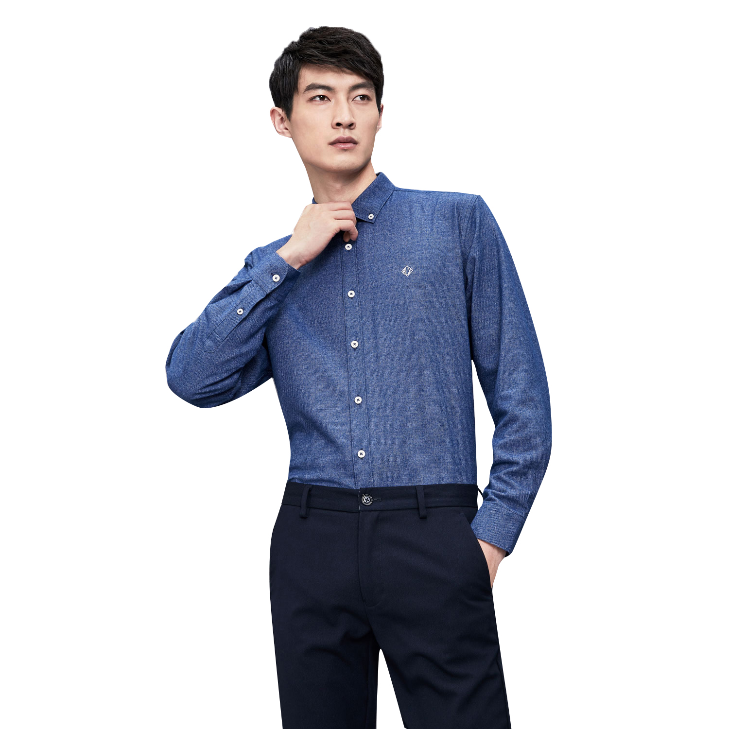 HLA海澜之家时尚色织长袖衬衫2018冬季舒适加绒保暖衬衫男HNEAD4E230A