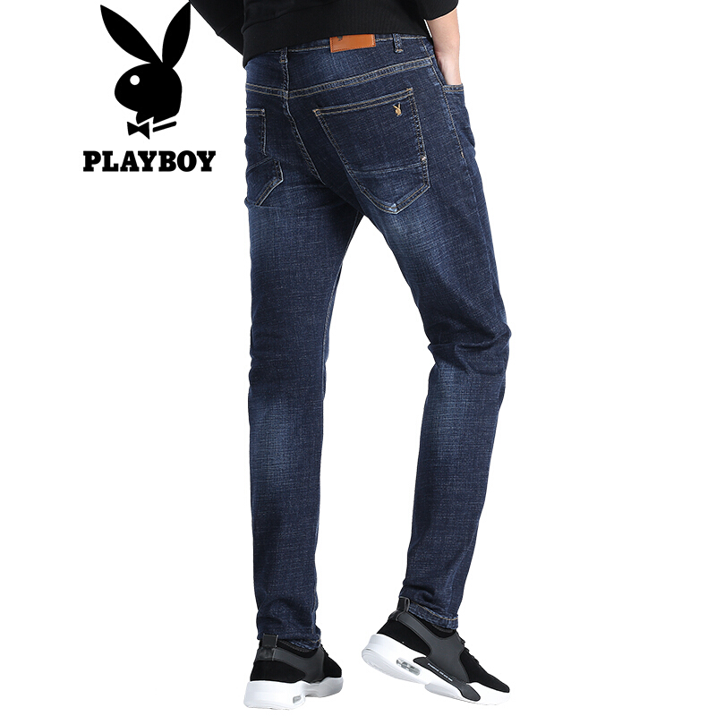 花花公子(PLAYBOY)牛仔裤男士秋冬款修身款直筒韩版潮流休闲冬季加厚男裤子