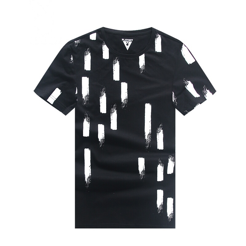 花花公子(PLAYBOY)短袖T恤男夏季新款商务休闲时尚个性潮流修身圆领打底衫黑色
