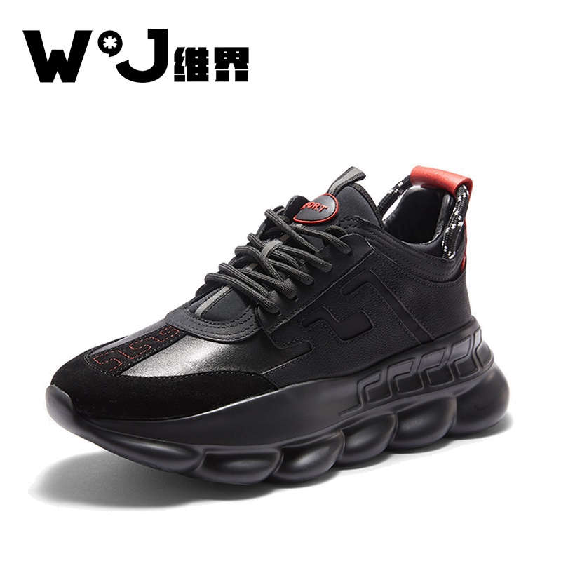 维界鞋子男黑色系带厚底高帮鞋韩版时尚休闲鞋青年潮流正品运动鞋