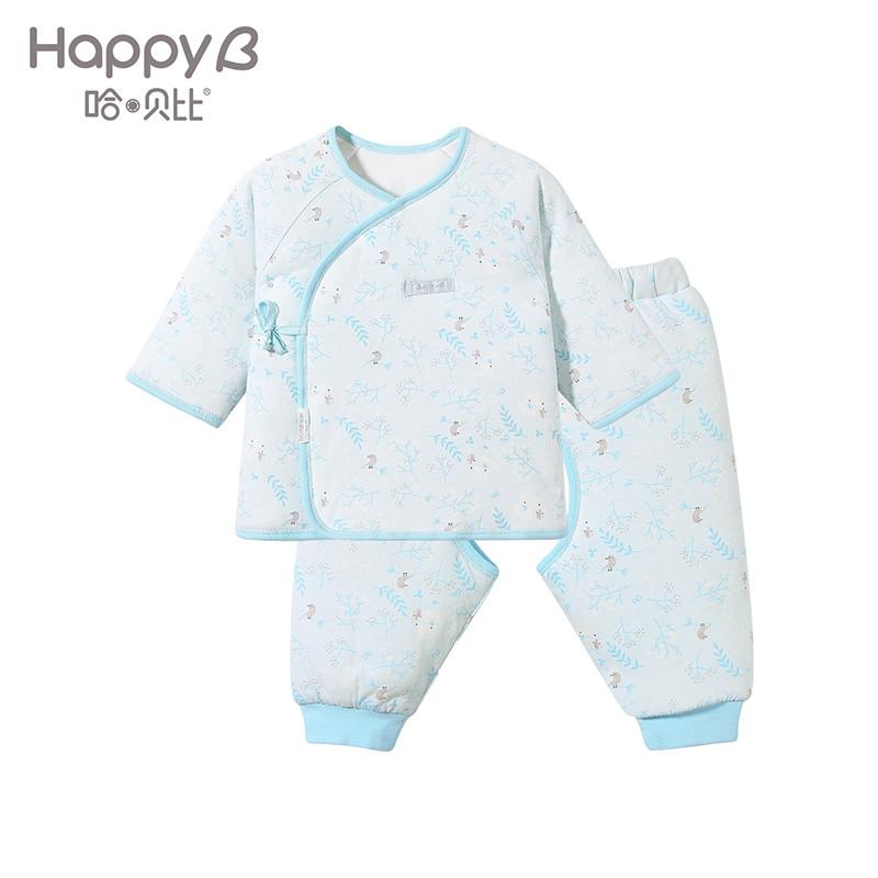 哈贝比（happyB） 婴儿衣服婴儿套装冬装加厚保暖男女宝宝夹棉和尚开档绑带内衣