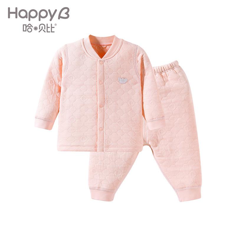 哈贝比（happyB） 童装婴儿衣服 婴儿内衣套装 秋冬夹丝前开按扣男女宝宝内衣三个月