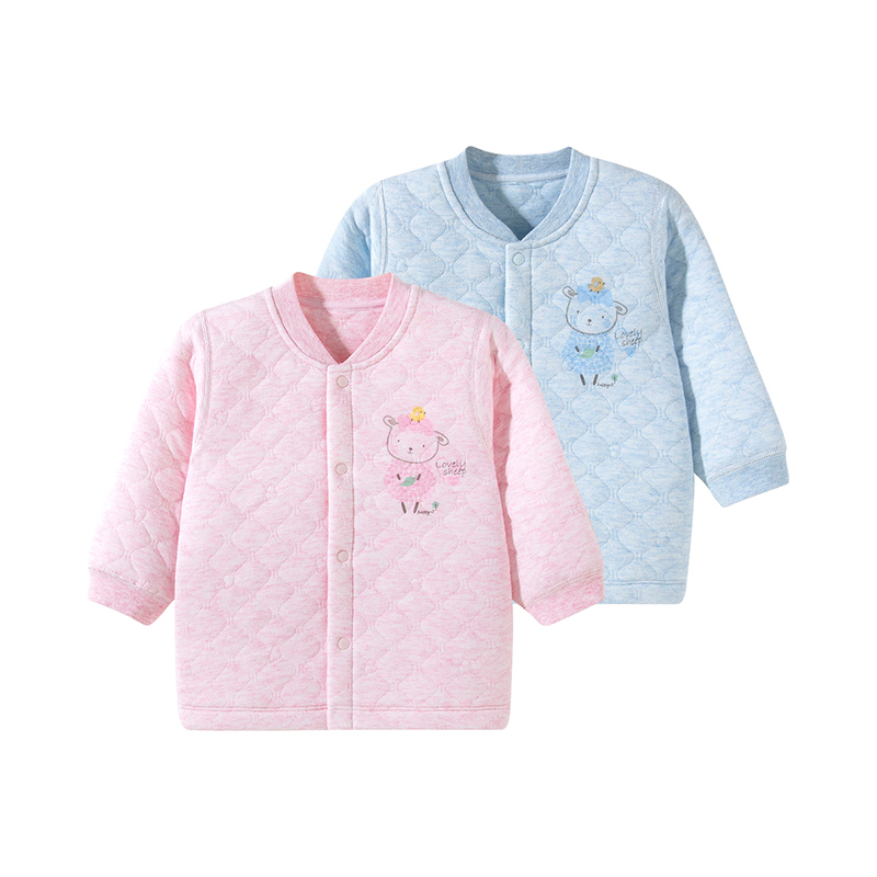 哈贝比婴儿衣服秋冬单件男女宝宝打底套头夹丝保暖棉内衣前开上衣