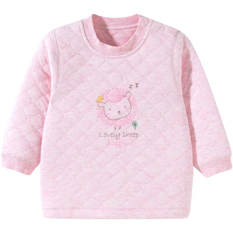 哈贝比婴儿衣服秋冬单件男女宝宝打底套头夹丝保暖圆领棉内衣肩开