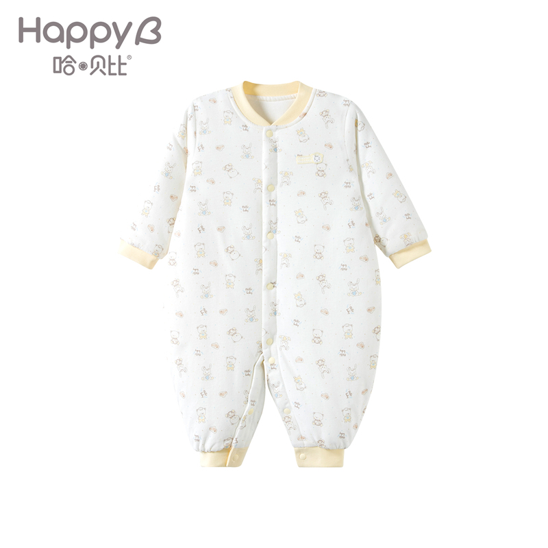 哈贝比（happyB）婴儿衣服新生儿长袖哈衣爬服宝宝厚连体衣男女保暖内衣冬装