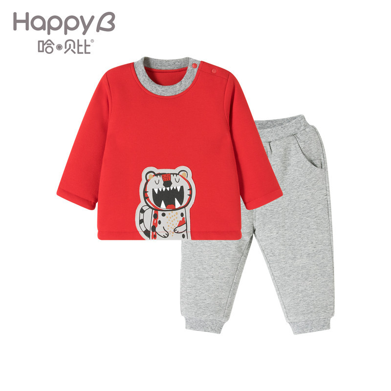 哈贝比（happyB）宝宝纯棉加厚卫衣秋冬季套装儿童保暖婴儿外出服新生儿衣服