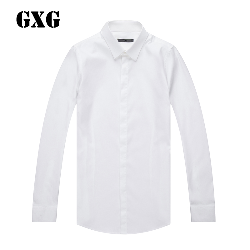 GXG男装春季男士潮流都市修身时尚休闲白色长袖衬衫_1