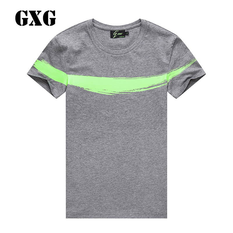 GXGT恤男装 春季男士时尚休闲流行黑色修身圆领短袖T恤
