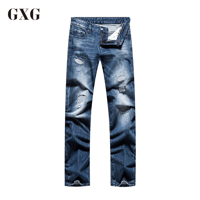 GXG牛仔裤男装夏季男士时尚休闲都市流行蓝色瘦身型牛仔裤