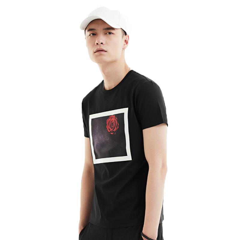 GXGT恤男装夏季 男士时尚青年时尚流行青年修身藏青色圆领短袖T恤