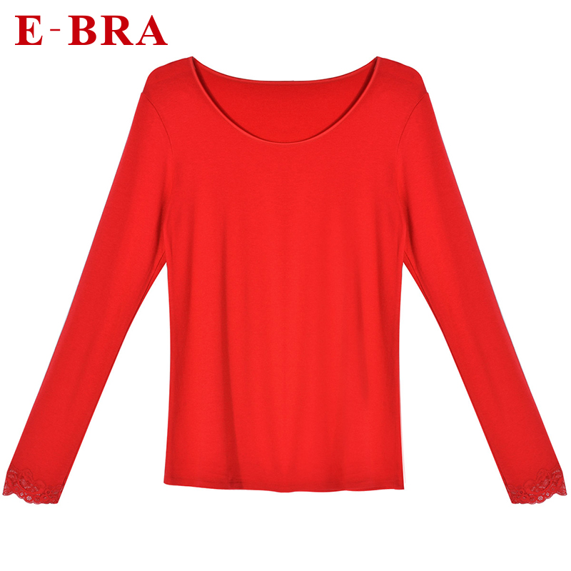 安莉芳旗下E-BRA薄款圆领长袖打底衫女秋冬修身保暖上衣KD0036