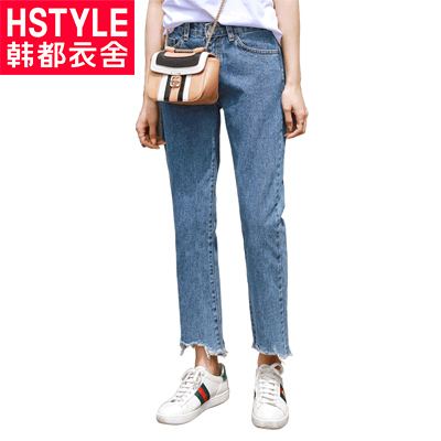 韩都衣舍2018新款女装春装韩版毛边水洗直筒长裤牛仔裤蒖