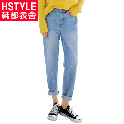 韩都衣舍2018新款女装春装韩版显瘦休闲直筒长裤牛仔裤女魭
