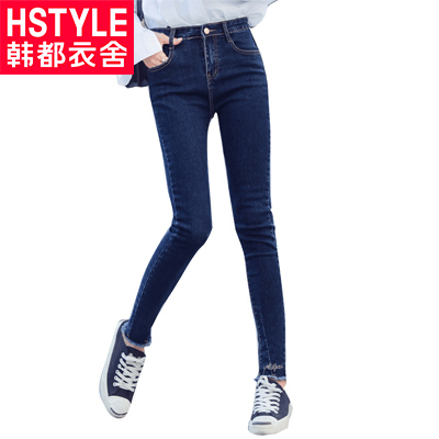 韩都衣舍2018新款女装秋装韩版刺绣弹力修身小脚牛仔裤蒖