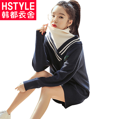 韩都衣舍2018新款女秋韩版宽松显瘦假两件学生打底连衣裙瑒