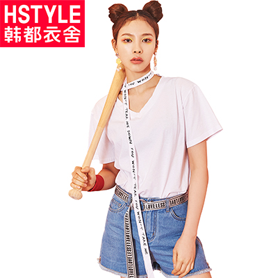 韩都衣舍2018夏装新款女装韩版宽松显瘦字母印花短袖T恤KY9456湲