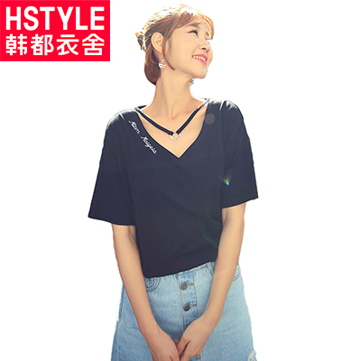 韩都衣舍2018新款女装夏装新款印花宽松上衣短袖T恤HH9590堯