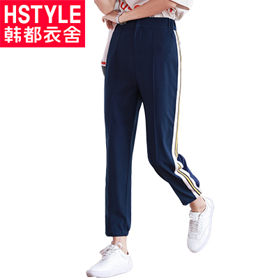 韩都衣舍2018新款女装春装韩版宽松显瘦哈伦裤运动休闲裤NG8814茵