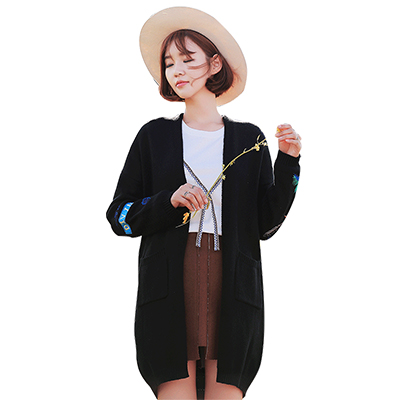 韩都衣舍2018韩版女秋装新款外套中长款毛衣开衫针织衫EQ5729婋