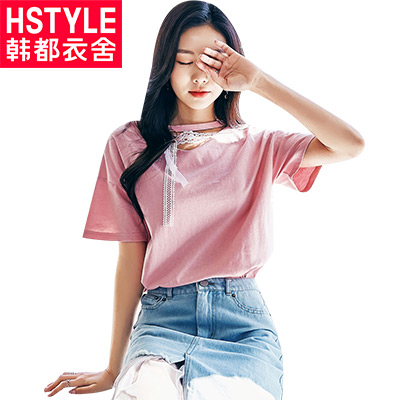 韩都衣舍2018韩版女装夏装新款学生宽松上衣短袖T恤EQ9558婋