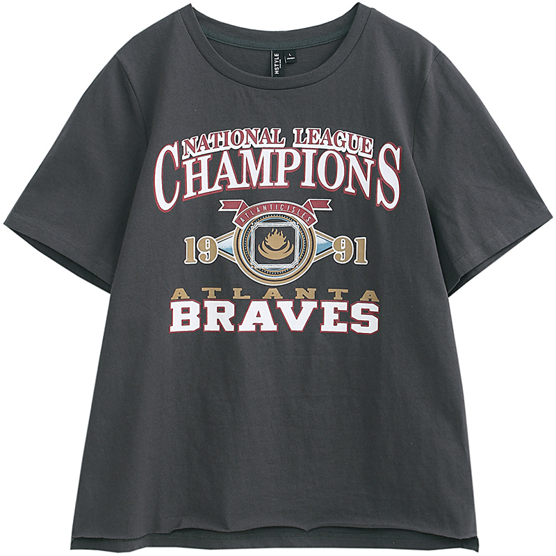 韩都衣舍2018夏装新款女装韩版学生宽松印花圆领短袖T恤KY9587湲