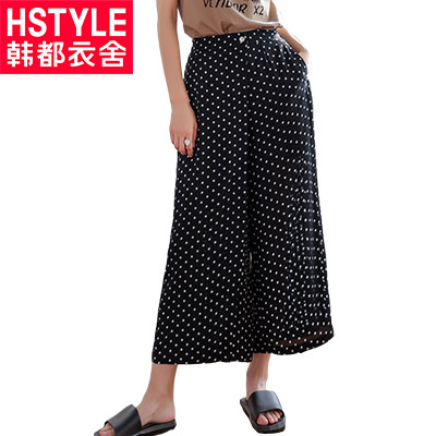 韩都衣舍2018新款女装春装韩版波点显瘦宽松阔腿休闲裤NG8776茵