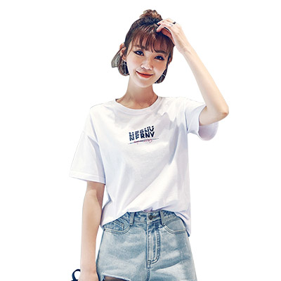 韩都衣舍2018韩版女装夏装新款学生宽松打底bf潮短袖T恤JW11308筱