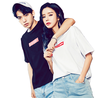 韩都衣舍2018韩版女装夏装新款印花宽松学生情侣短袖T恤HH9950堯