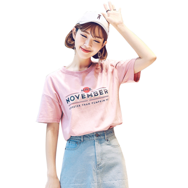 韩都衣舍2018韩版女装夏装新款学生宽松打底bf潮短袖T恤JW12304筱