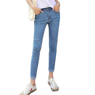 韩都衣舍2018夏装新款韩版弹力修身小脚九分裤子牛仔裤女MY1163沐