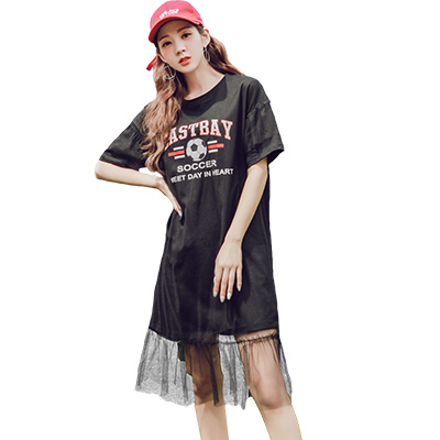 韩都衣舍2018韩版女装夏装新款chic网纱拼接连衣裙LU8152荃