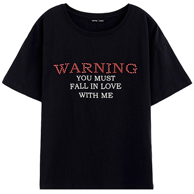 韩都衣舍2018夏装新款女装韩版宽松印花钉珠打底短袖T恤NW11623棽