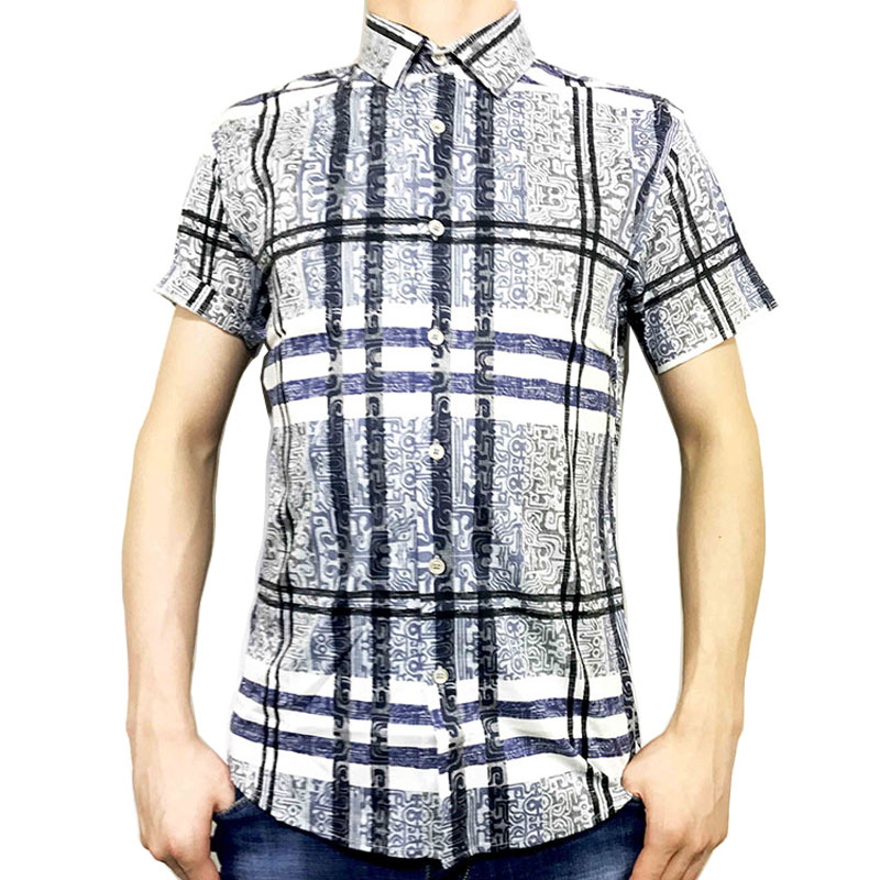 兰格维尔2018夏季新款男装商务休闲修身格子条纹衬衫上衣男61522