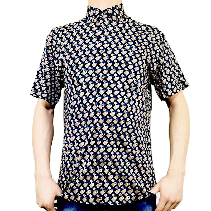 兰格维尔2018新款夏季印花百搭休闲上衣时尚个性衬衫丝光棉上衣61509