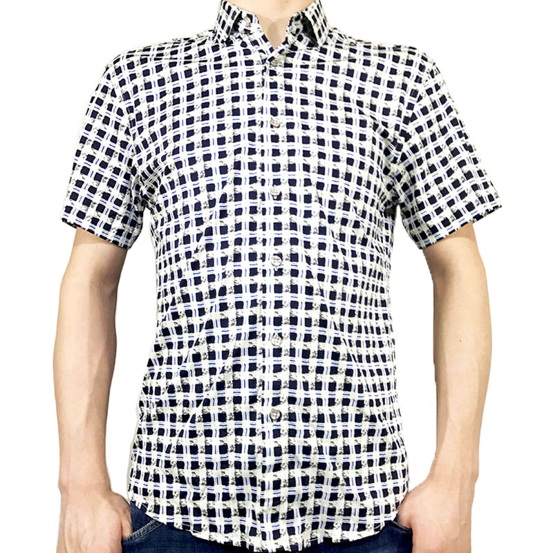 兰格维尔2018新款男士短袖衬衫丝光棉夏季新款商务休闲衬衣修身61524