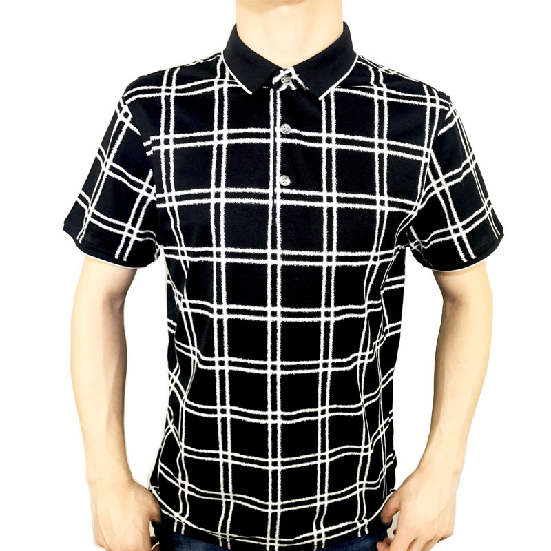 兰格维尔2018新款翻领短袖T恤衫格子休闲商务上衣T891