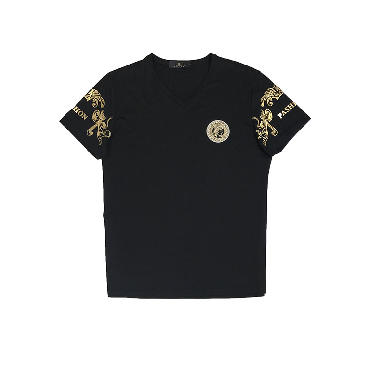 兰格维尔夏季男士短袖印花V领修身男装时尚休闲修身男士上衣T恤T3136