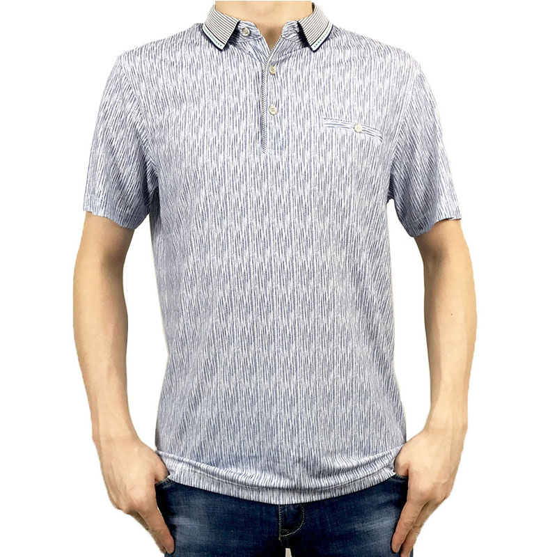 兰格维尔薄款修身t恤夏季休闲翻领上衣条纹中青年半袖男士F125