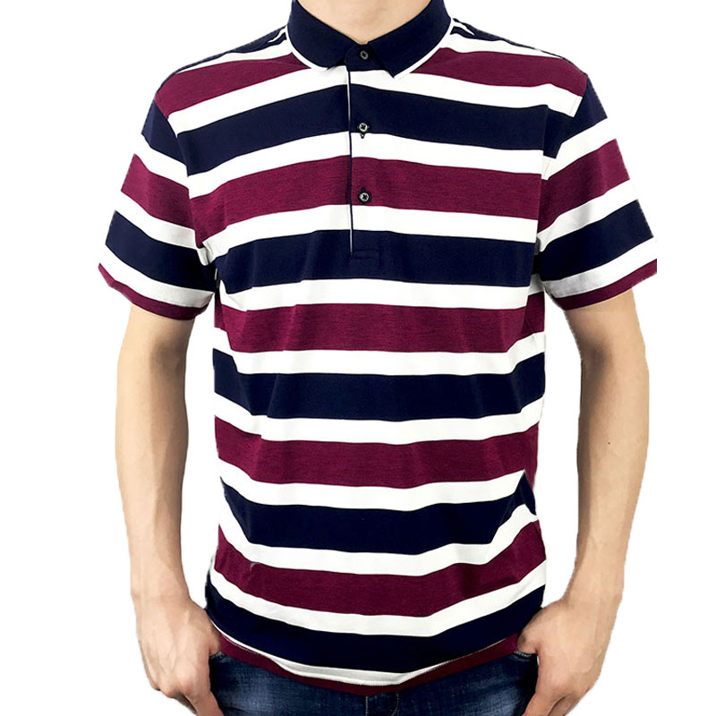 兰格维尔夏季新款青年男士短袖T恤翻领条纹薄款男装休闲上衣T4410