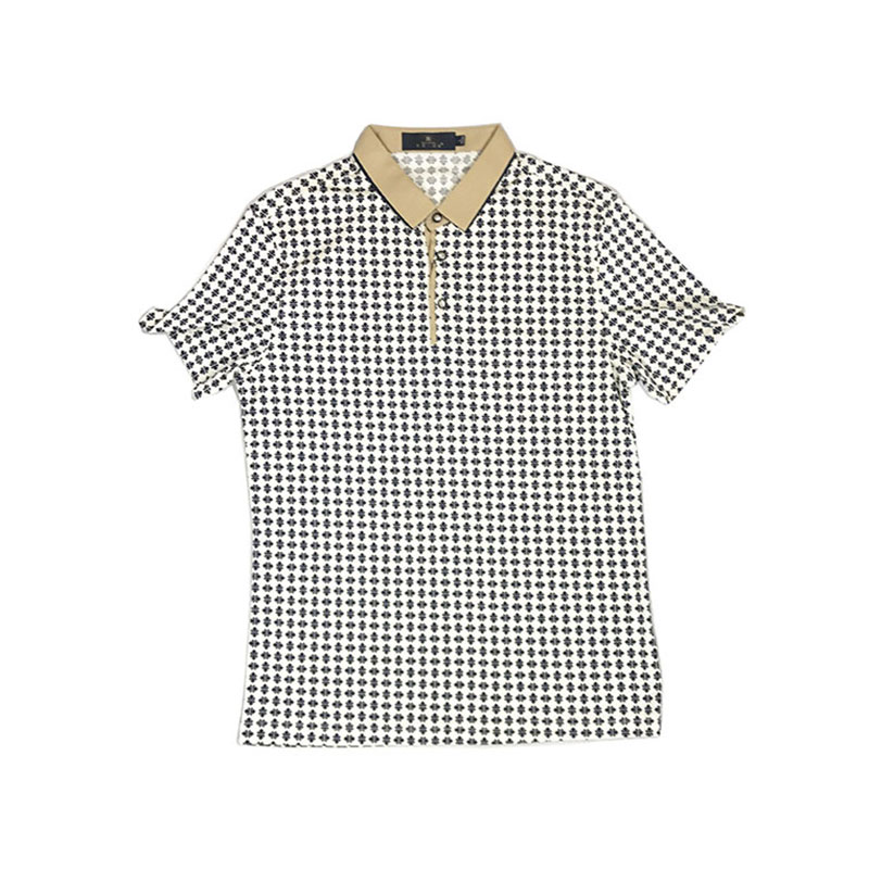 兰格维尔男士商务休闲细条纹丝光棉翻领修身体恤8662-1