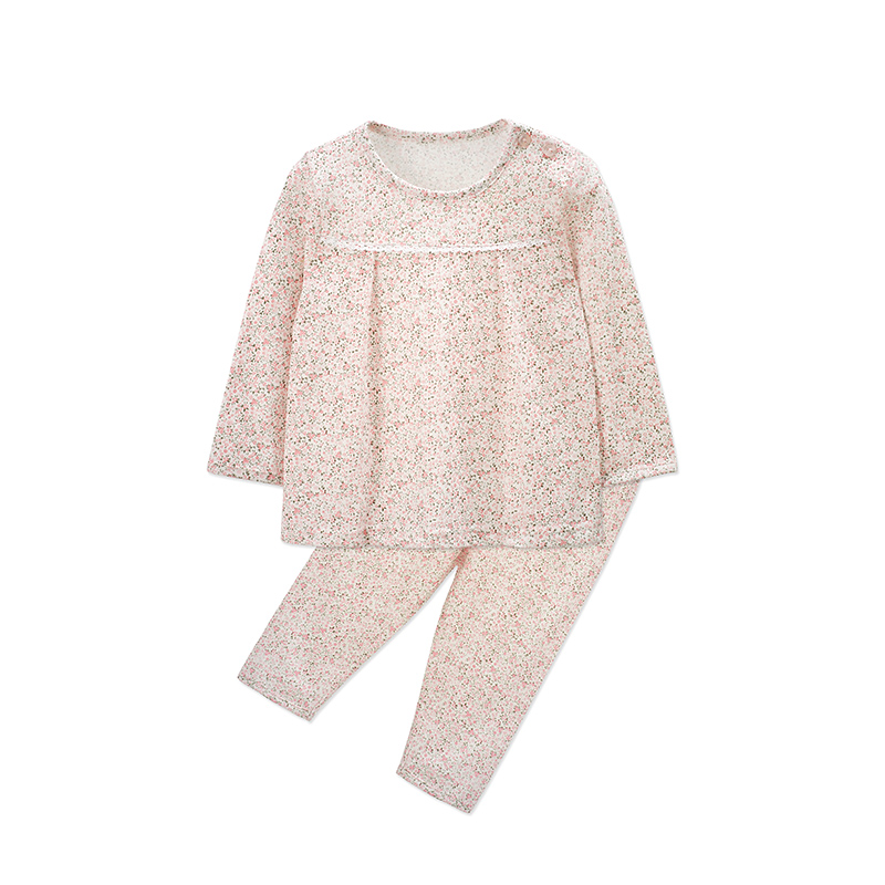 婴姿坊童装夏季新品女童休闲家居服0-3岁宝宝小碎花开肩衫两件套
