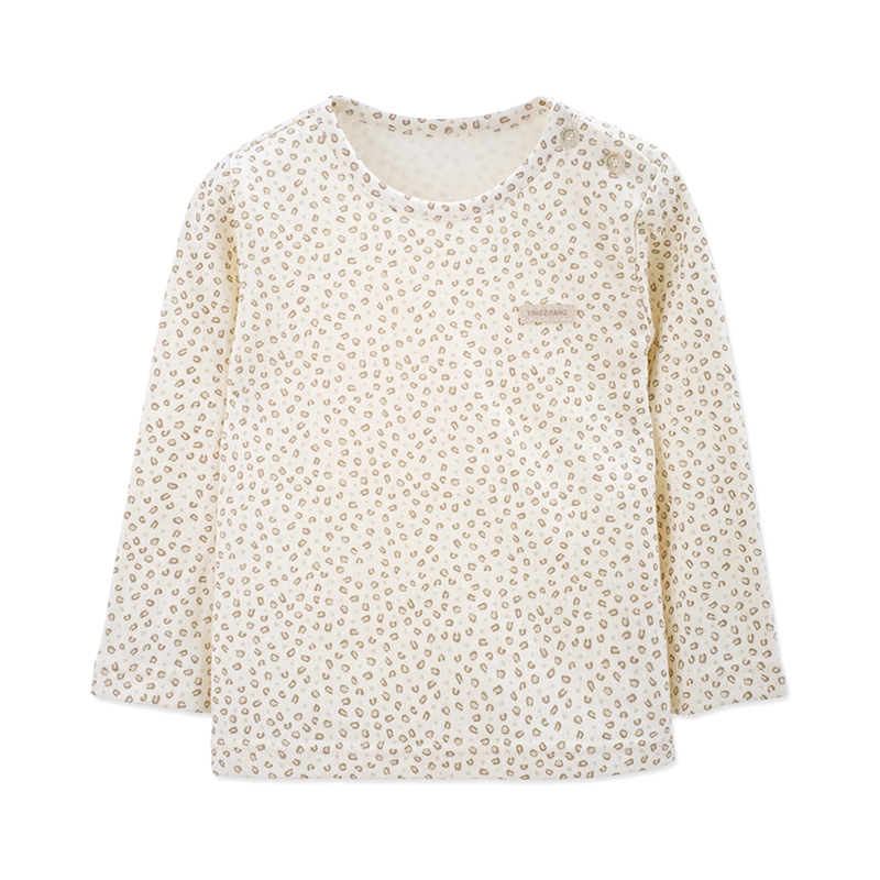 秋季新款男童女童时尚百搭豹纹圆领肩开扣长袖打底衫 韩版