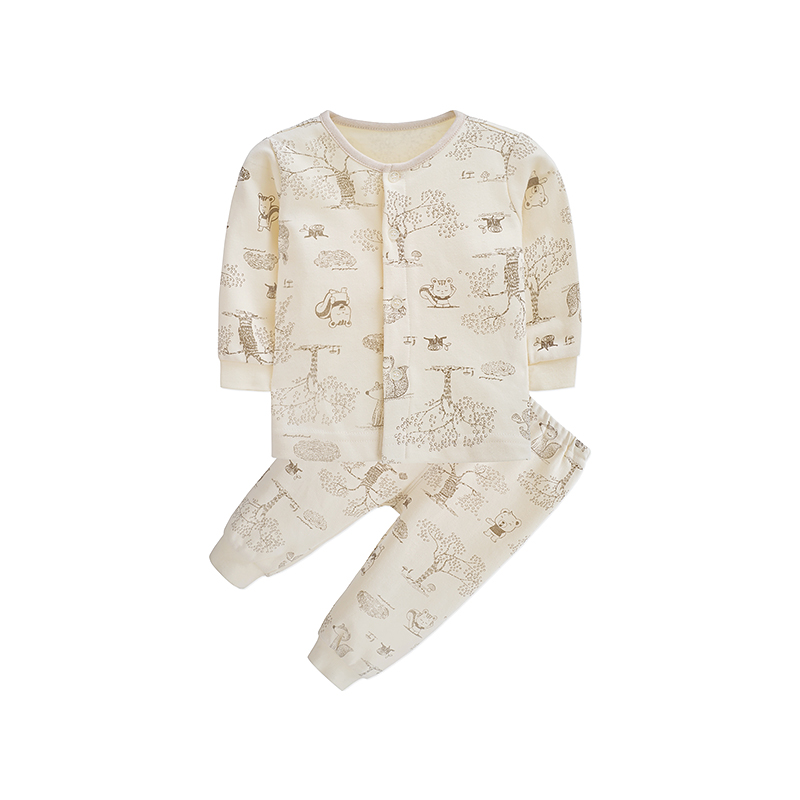 秋季新款男童女童印花潮衣宝宝秋装圆领前开扣两件套