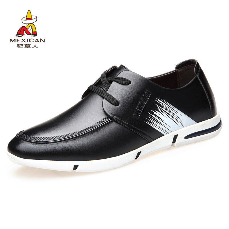 稻草人男鞋 真皮休闲鞋时尚英伦平地鞋防滑耐磨单鞋潮鞋