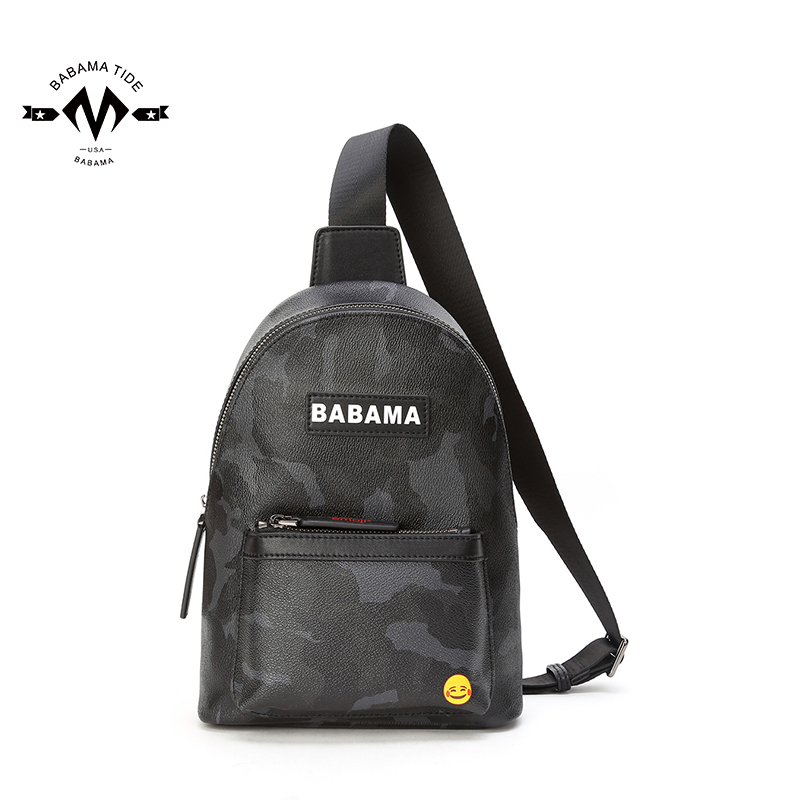 BABAMA胸包男新潮迷彩斜跨包个性时尚学生运动单肩包 黑色907017101
