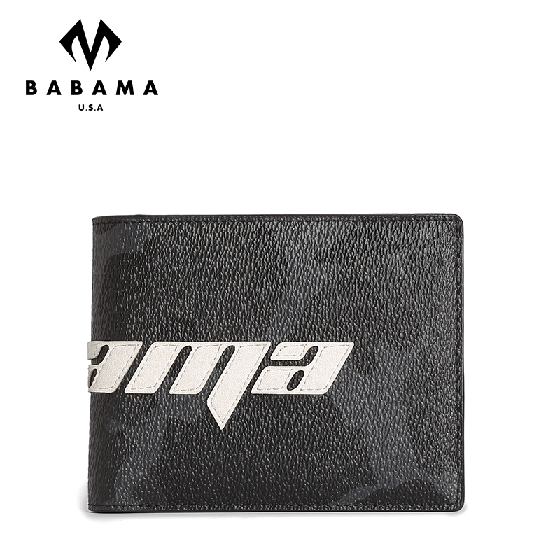 BABAMA短款钱包时尚迷彩男包迷你潮牌钱夹男士手包 黑色917033201