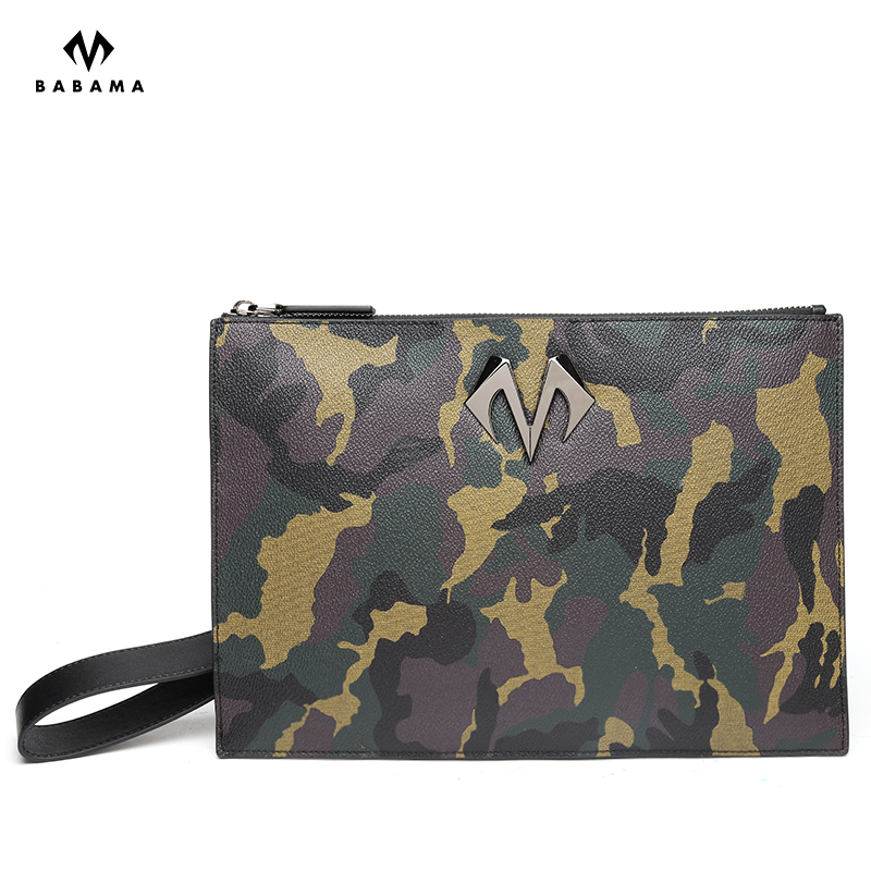 BABAMA手拿包男原创迷彩大容量手抓包休闲信封包个性拉链手包男 军绿色917024132
